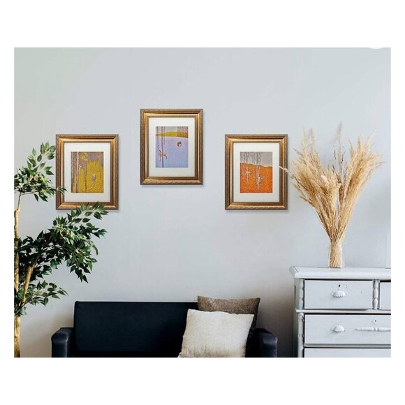 Antique Gold Frame Stippling Landscape Deer Canvas Paintings Set of 3 11x14 NEW - Picture 3 of 7